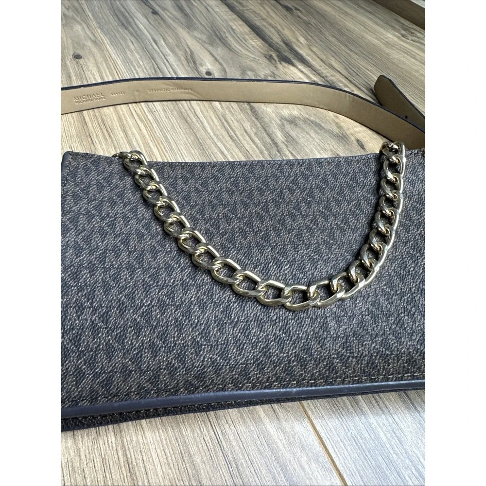 Michael KORS MK Signature Logo‎ Pull Chain Belt Bag Fanny Pack Chocolate